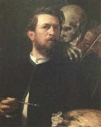 Arnold Bocklin self portrait with death playing the fiddle France oil painting artist